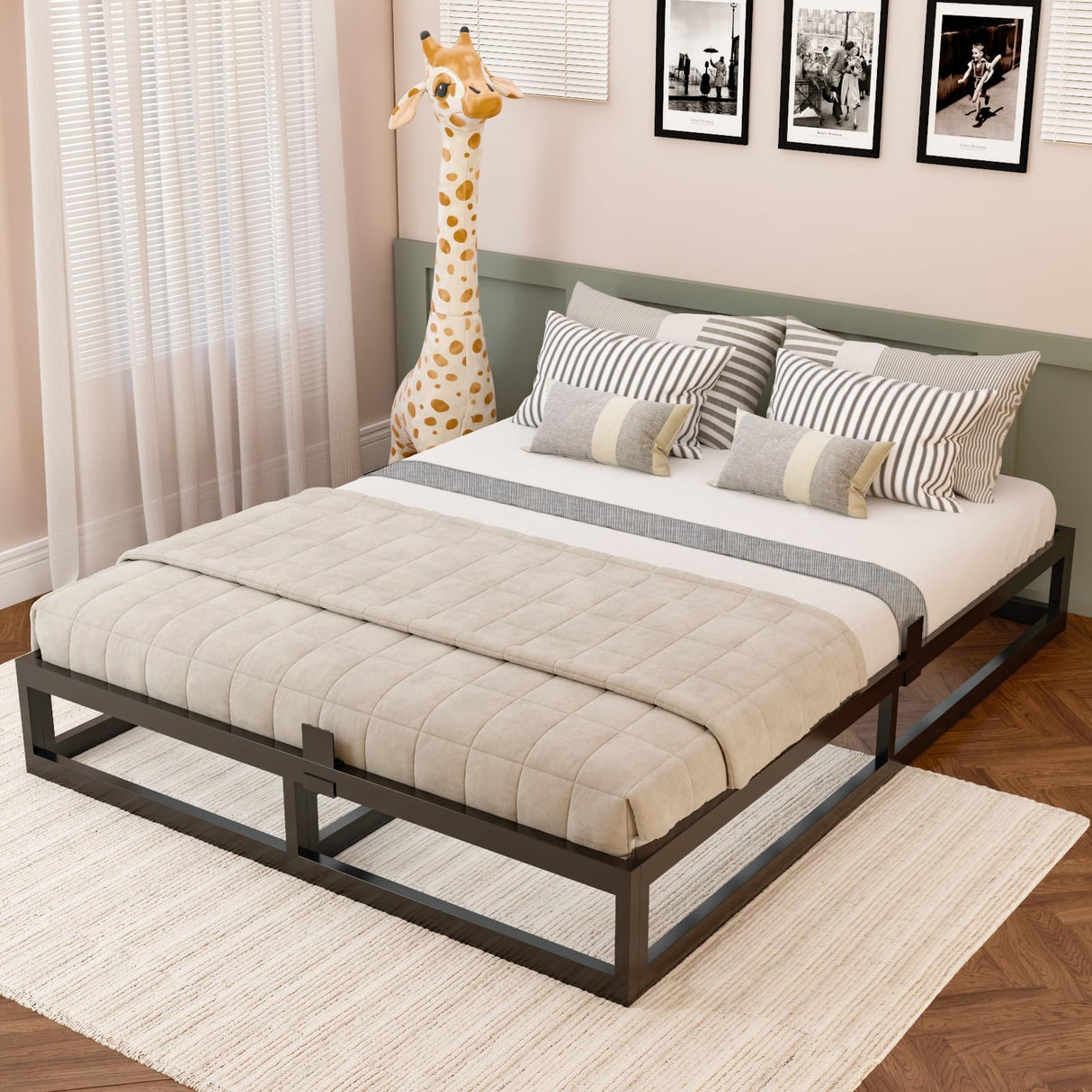 Bilily 10 Inch King Bed Frame with Steel Slat Support, Low Profile King Metal Platform Bed Frame Support Mattress Foundation, No Box Spring Needed/Easy Assembly/Noise Free Bilily