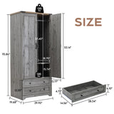 Yechen 71" Wooden Armoire Wardrobe Closet - Modern Functional Clothes Tall Storage Cabinet with Adjustable Shelf and Hanging Rail, Sturdy Freestanding Closet Wardrobe with 2 Wide Drawers for Bedroom Yechen