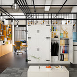 Unikito 71'' Farmhouse Wardrobe Closet with Hanging Rod, 4 Barn Door Clothing Storage Cabinet with Adjustable Shelves, Freestanding Wardrobe Cabinet for Bedroom Living Room Office, White，2 Pack Unikito