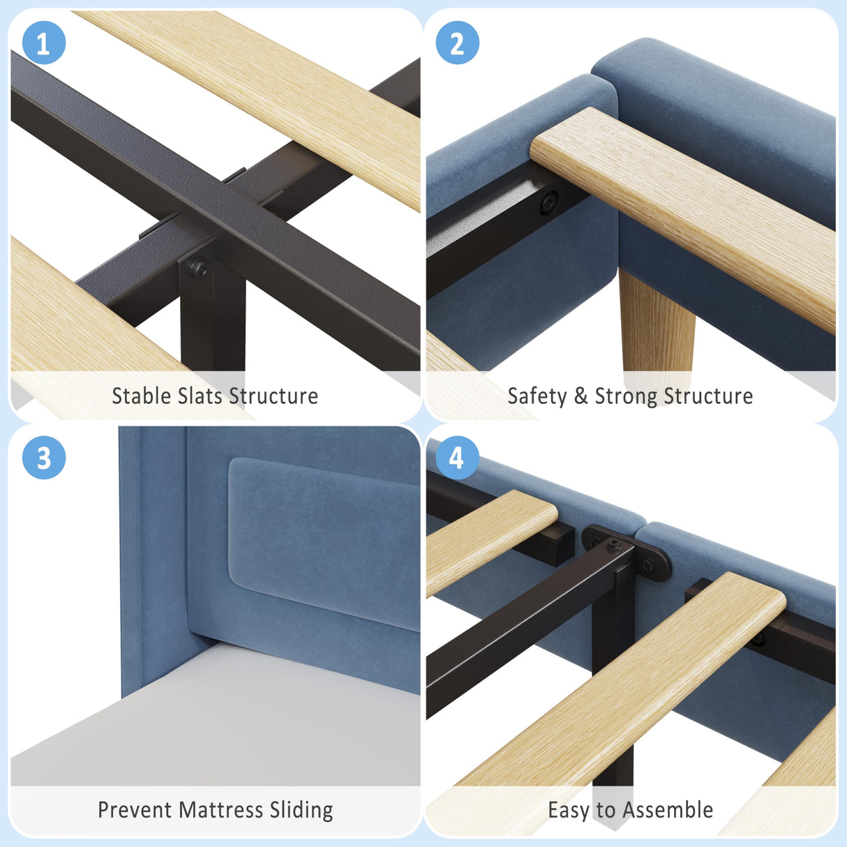 GarveeHome Upholstered Twin Bed Frame with LED Lights, Velvet Platform Bed Frame with Wing Back Storage Headboard, Wood Slats Support, No Box Spring Needed, Easy Assembly, Blue GarveeHome