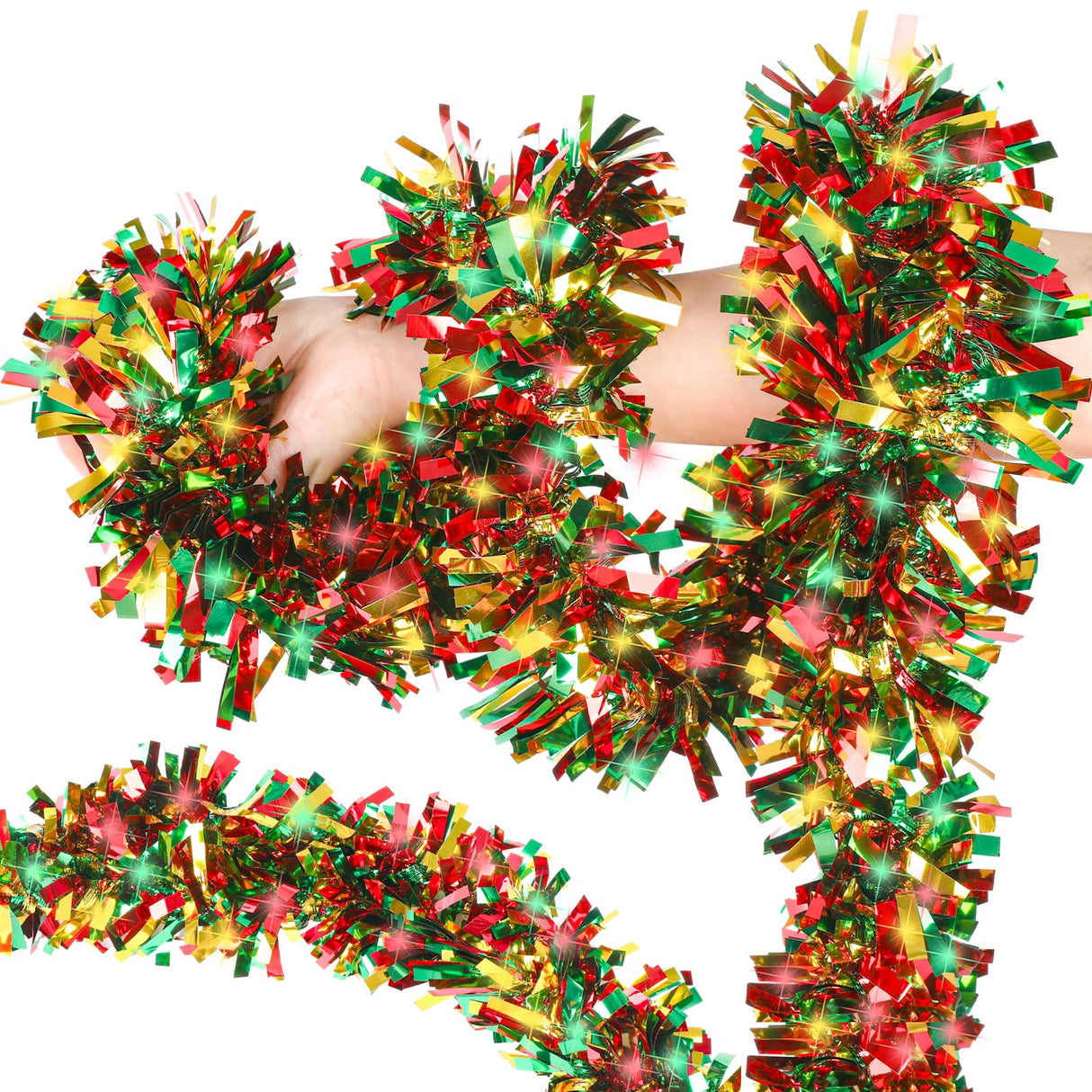 VESPRO 59 Feet Metallic Christmas Tree Garland Glitter Tinsel Twist Hanging for Indoor Outdoor Party Decorations (Red Green Gold) VESPRO