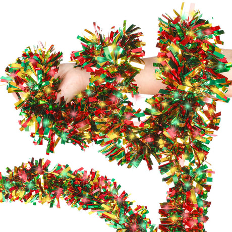 VESPRO 59 Feet Metallic Christmas Tree Garland Glitter Tinsel Twist Hanging for Indoor Outdoor Party Decorations (Red Green Gold) VESPRO