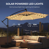 HOMSHADE 10ft Solar Lights Offset Cantilever Patio Umbrella - with Light and Base, LED Lighted Offset Hanging Patio Outdoor Market Umbrella UPF50+ UV Protection with Easy Tilt and Crank (Beige) HOMSHADE