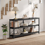Tribesigns 55-Inch Industrial Sofa Table, 3-Tier Console Table with Metal Frame and Open Shelves, Modern Decorative Shelf, Open TV Shelf for Living Room, Entryway, Hallyway (Black) Tribesigns