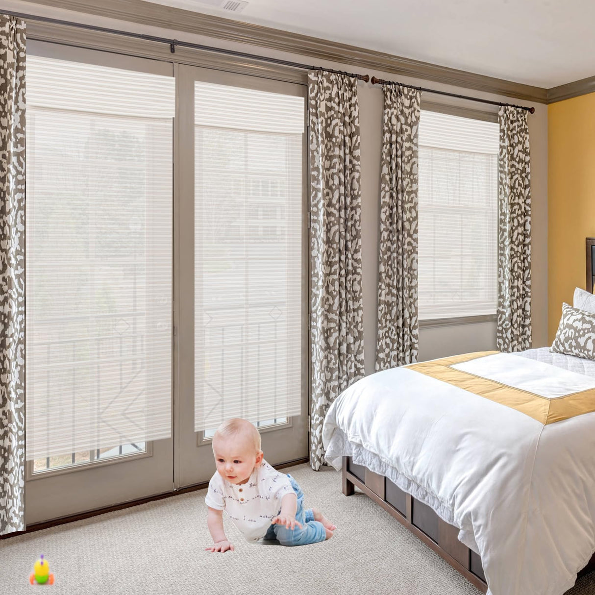 Comzone Blinds Cordless Blackout Bamboo Shades - Modern White Natural Woven Roman Blinds for Easy Installation and Room Darkening Comzone Blinds