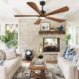 BOOSANT 5 Blade Ceiling Fans with Lights, 60 inch Outdoor Ceiling Fans with Remote Control for Patio Bedroom, Modern Ceiling Fan with Light, 5 Solid Wood Blades 6-Speed Reversible DC Motor(Walnut) BOOSANT