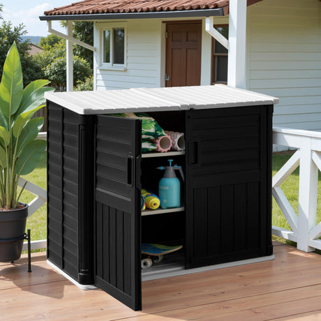 Greesum Outdoor Resin Storage Shed, 34 Cu.ft Horizontal Outdoor Storage Box Waterproof for Garden, Pool Storage, Black Greesum