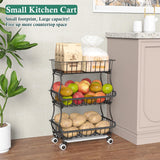 OKZEST 3-Tier Rolling Pantry Floor Organizers and Storage Cart with Wheels, Stackable Wire Pantry Baskets for Pantry Shelves, Kitchen Fruit Basket Stand and Storage Rack for Fruit Snack Onion Potato OKZEST
