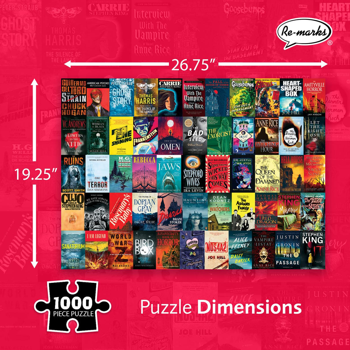 Re-marks Horror Books Collage Puzzle, 1,000-Piece Literary Jigsaw Puzzle for All Ages Re-Marks