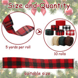 Whaline 10 Rolls 50 Yard Christmas Plaid Burlap Ribbon Rolls 1 Inch Gift Wrapping Ribbon Winter Xmas Decorative Ribbon for DIY Crafts Wreath Bow Making Supplies Whaline