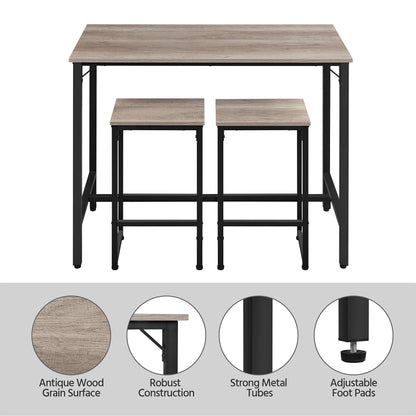 Yaheetech 3 Piece Industrial Bar Table Set with Backless Stools - Stylish Counter Height Kitchen Furniture for Small Spaces - WoodArtSupply