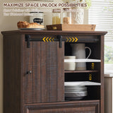 IFGET Farmhouse Buffet Cabinet with Storage, 47" Tall Storage Cabinet w/Sliding Barn Door, Rustic Sideboard Cabinet w/5 Drawers, Kitchen Pantry Storage Cabinet for Dinning Room, Hallway (Brown) IFGET
