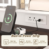 White Makeup Vanity Desk with Power Outlet 42"W Farmhouse Vanity Table with Sliding Mirror and Adjustable 3-Mode Lights Girls Dressing Table with Adjustable Shelves and Side Cabinet for Bedroom Algherohein