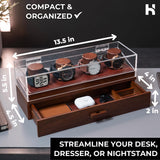 Holme & Hadfield Premium 4-Slot Wooden Watch Display Case – Handcrafted Men’s Watch Box with Accessory Drawer, Hinged Cover, Leather Lining – Father's Day Gift for Collectors – Luxury Built to Last Holme & Hadfield