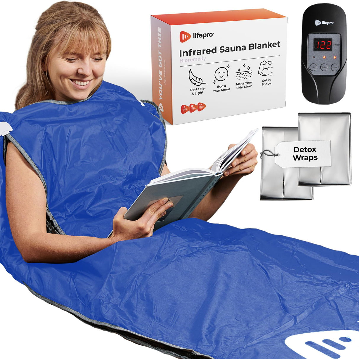 LifePro BioRemedy Infrared Sauna Blanket - Portable Far Infrared Home Sauna for Detox, Tension and Relaxation - Adjustable Temperature (113-176°F) - Includes Carry Bag & Detox Wraps LifePro