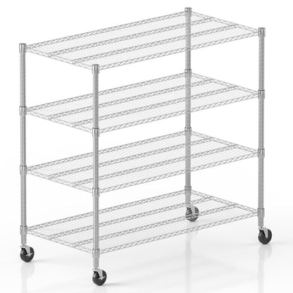 Homdox Heavy Duty Metal Shelves for Storage, 4 Tier Storage Racks and Shelving, Commercial Adjustable Wire Shelving Unit on Wheels, Garage Rack Pantry Shelves Kitchen Shelving, 24"x60"x72", Chrome