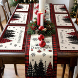 Patelai 7 Pcs Christmas Table Runner and Placemats Set Merry Christmas Buffalo Plaid Table Runner Xmas Placemats Red Black for Holiday Kitchen Dining Room Decor Party Wedding Decoration Patelai