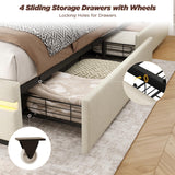 Maupvit Queen LED Bed Frame with Storage Headboard, 4 Storage Drawers & Charging Station, Metal Support Base, No Box Spring Needed, Beige Maupvit