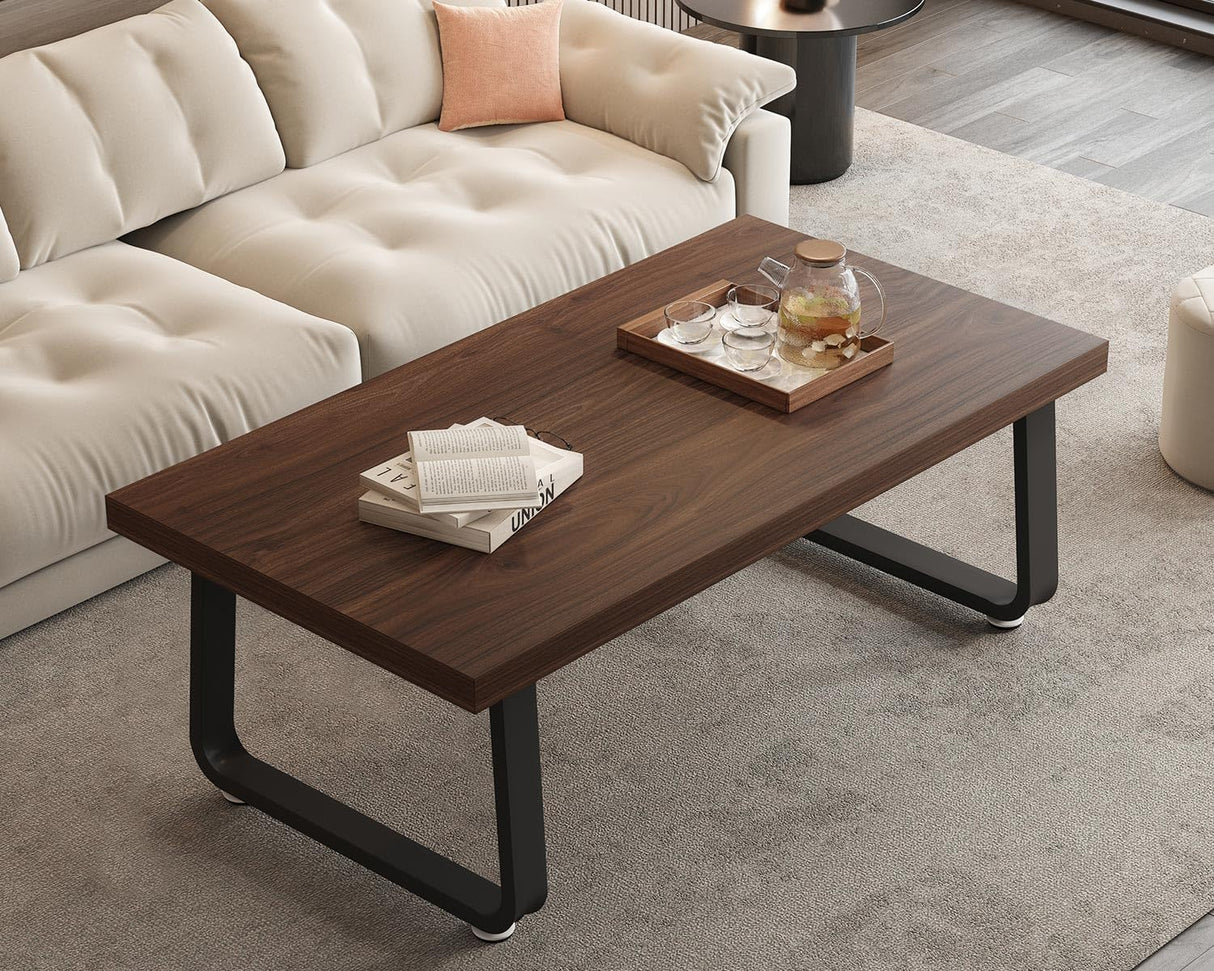HSH Rustic Walnut Coffee Table, 39” Mid Century Modern Center Table, Rectangle Industrial Living Room Coffee Table, Simple Farmhouse Wood and Metal Tea Coffee Table for Home Bedroom, Walnut, 39 in HSH