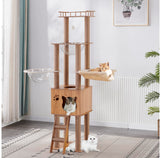 61'' Wooden cat Tree with cat Condo, Cat Stairs Scratching Posts, 2 Bowl,Sisal Scratching Posts,Cozy Cat Hammock and Top Perch. Cat Tree for Large Cats. Yinanroa