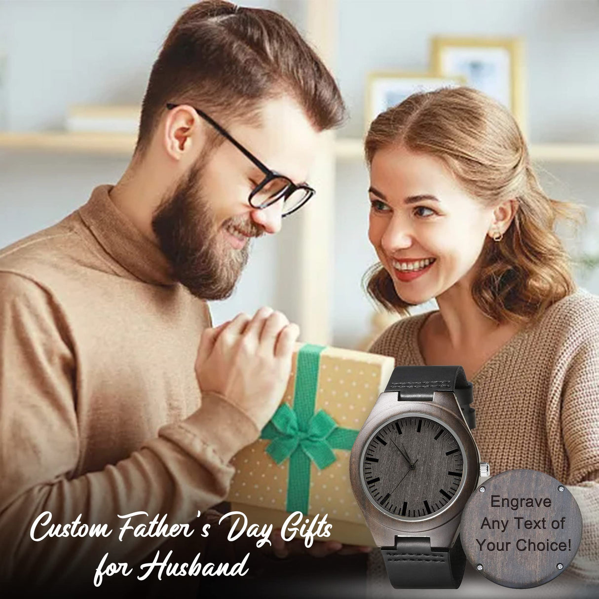 UFOORO Birthday Engraved Wooden Watches for Men, Natural Wood Watch Personalized Gifts Watch for Dad Son Husband Birthday Wedding Graduation Christmas (Custom) UFOORO