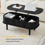 Fluted Lift Top Coffee Table with Hidden Compartment, Fully Assembled Wooden Center Table, Modern Oval Lift Tabletop for Home Living Room Office, Black ORRD