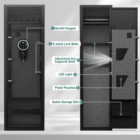 5-6 Rifle Gun Safe, Large Gun Cabinet for Home Rifles and Shotguns, Quick Access Gun Safe with LED Light and Removable Shelf kavey