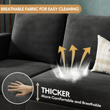 VICTONE Sectional Sofa Couch, 3 seat L-Shaped Small Sofa with Movable Ottoman Couch for Small Apartments, Living Rooms and Offices (Linen Fabric, Deep Grey) VICTONE