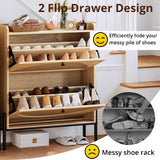 IRONCK Shoe Cabinet Storage with 2 Flip Drawers, Free Standing Wooden Shoe Storage Organizer Cabinet with Rattan Doors for Entryway, Narrow Shoe Rack Cabinet, Oak IRONCK