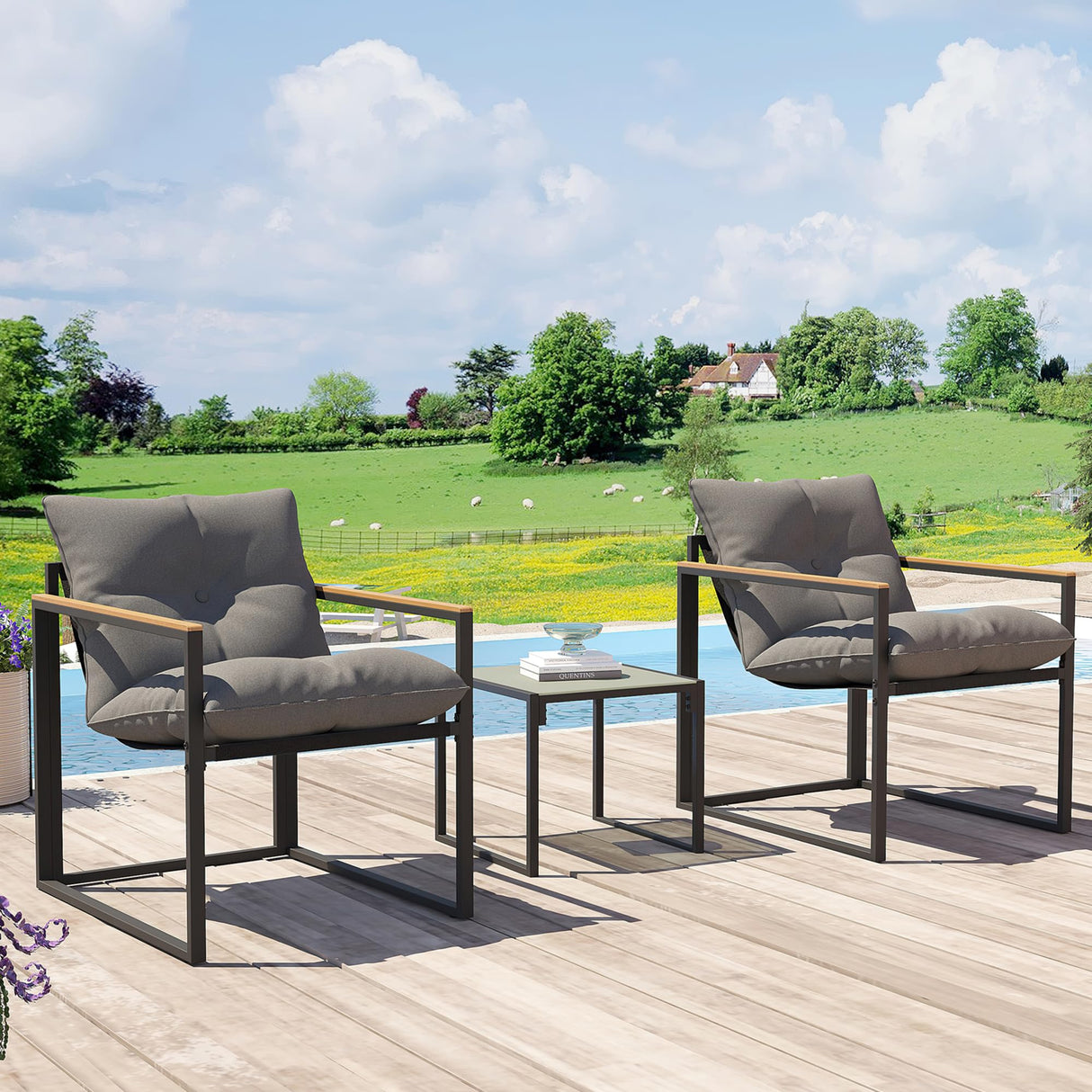 3D MATRIX Patio Furniture Set, 3 Piece Bistro Patio Sets, Small Bistro Set, Small Balcony Furniture (Gray) 3D MATRIX