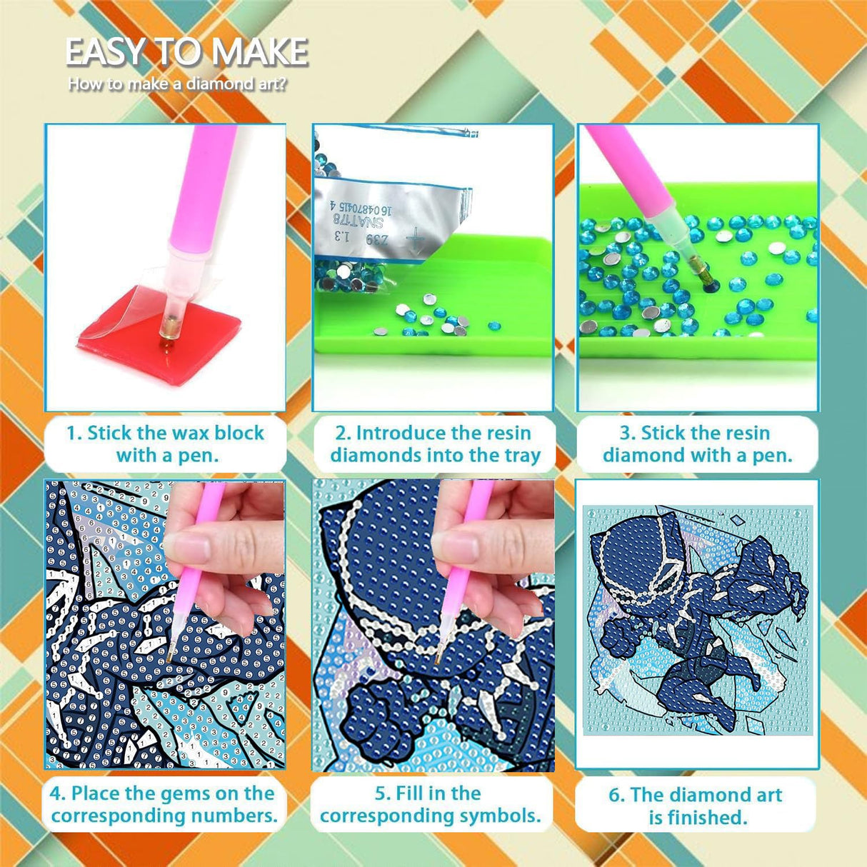 4 Pack Cartoon Diamond Art Kits for Kids-Arts and Crafts for Kids 4-6, 4 Pack Cartoon Gem Painting Kit for Home Wall Decor Present 6X6 inch Sretoul