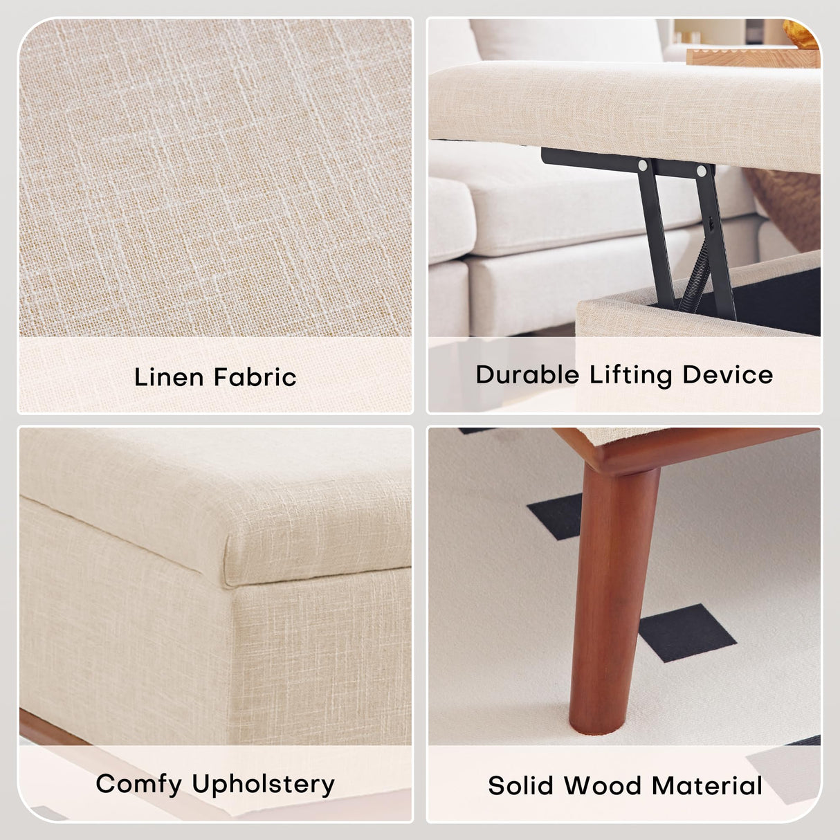 Redlife Ottoman Coffee Table, 31" Wide Rectangular Large Ottoman with Storage, Lift Top Ottoman Coffee Table Mid Century Modern Rectangle Coffee Tables for Living Room (Beige Rectangle) Redlifeᅟᅠ