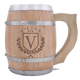 My Personal Memories Customized 24 oz Oak Wood Barrel Beer Mug Tankard with Handle and Stainless Steel Interior (Name Initial Styles) My Personal Memories
