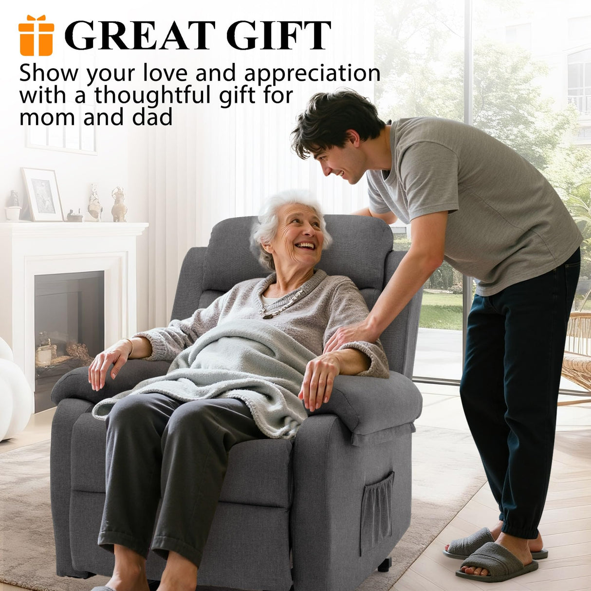 Korser Power Lift Recliner Chair for Elderly, Electric Lift Chair for Adults, Small Recliner with Side Pockets for Living Room Reading Room, Recliner Saves Your Favorite Position, Darkgrey Korser