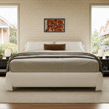 ZENBEDING Cloud Bed Frame King Size, Soft Boucle Bed Frame with Round Corner, Upholstered King Size Bed Frame with Heavy Duty Wood Slat, No Box Spring Needed, Easy Assembly, White ZENBEDING