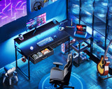 Coleshome 48 Inch L Shaped Gaming Desk with 2 Drawers & Storage Shelves, Computer Desk with USB Ports, Study Writing Table for Bedroom, Simple Modern Laptop Desk for Home Office, Black Coleshome