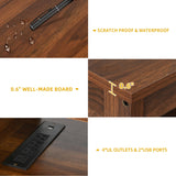 DWVO Farmhouse TV Stand for Television up to 65 Inch, Entertainment Center with Power Outlets and Open Shelf, Rustic TV Cabinet Media Console Table for Living Room, Walnut, 59 Inches DWVO