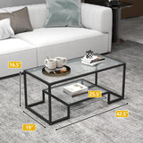Kebynti 42" Rectangular Glass Coffee Table for Living Room, 2-Tier Center Tea Table with Metal Frame for Small Space, Apartment, Office (Black) Kebynti