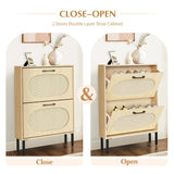 Crownland Shoe Cabinet, Shoe Storage Cabinet with 2 Flip-Out Drawers, Modern Two-Tier Shoe Rack Cabinet for Entryway, Hallway, Living Room(Wood) Crownland