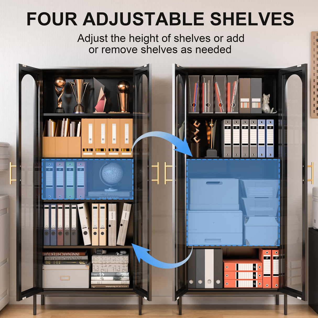 RGGCABINET Display Cabinet, Metal Curio Cabinets with Glass Doors, Black Kitchen Pantry Cabinet, 71" Tall Storage Cabinet with Adjustable Shelves, Lego Glass Cabinet for Dining Room, Home Office RGGCABINET