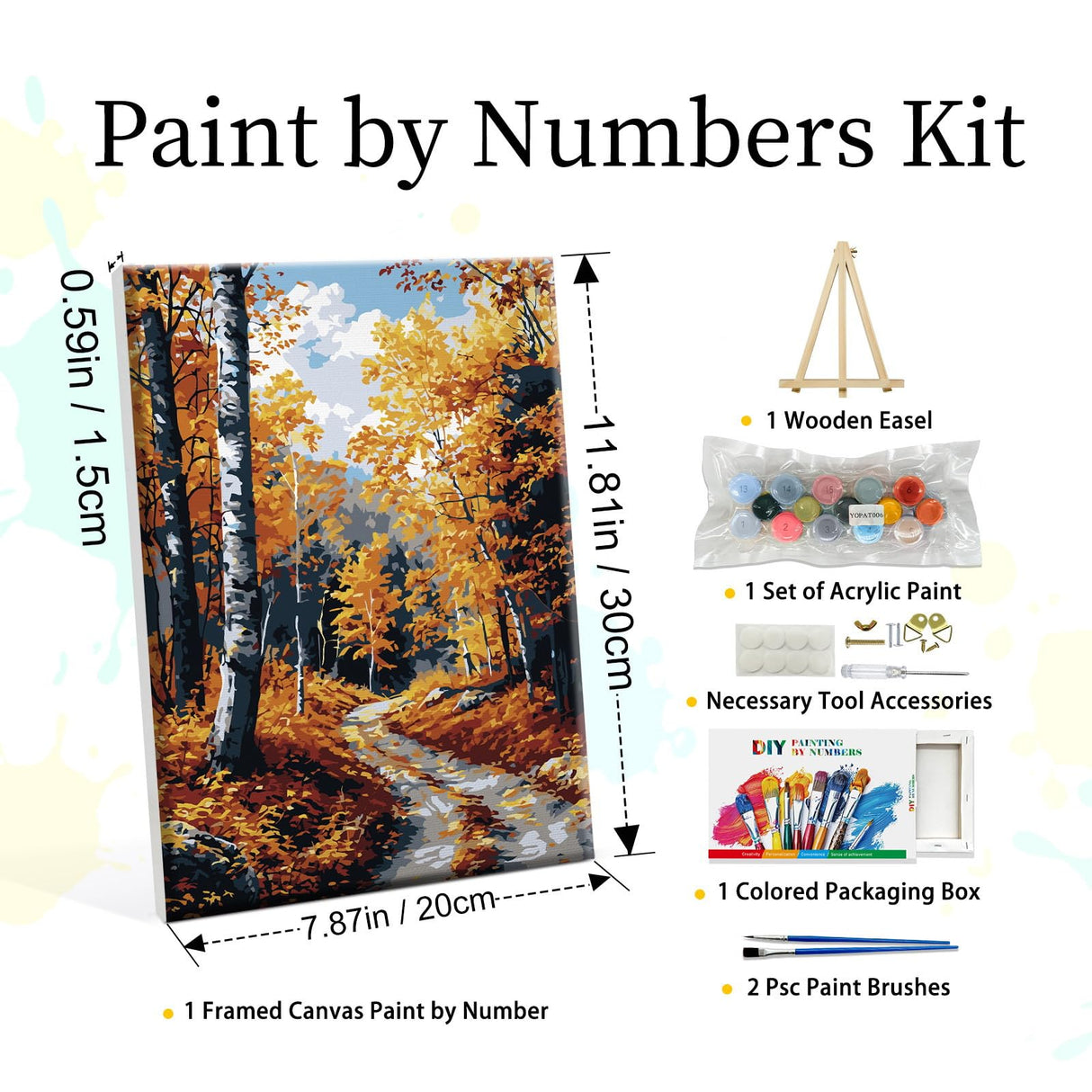 YOYA Framed Paint by Numbers Kit for Adults - Fall Forest Adult Paint by Number Kits on Canvas with Easel, DIY Autumn Landscape Paint by Number Framed Canvas for Home Wall Decor 8x12 Inch YOYA