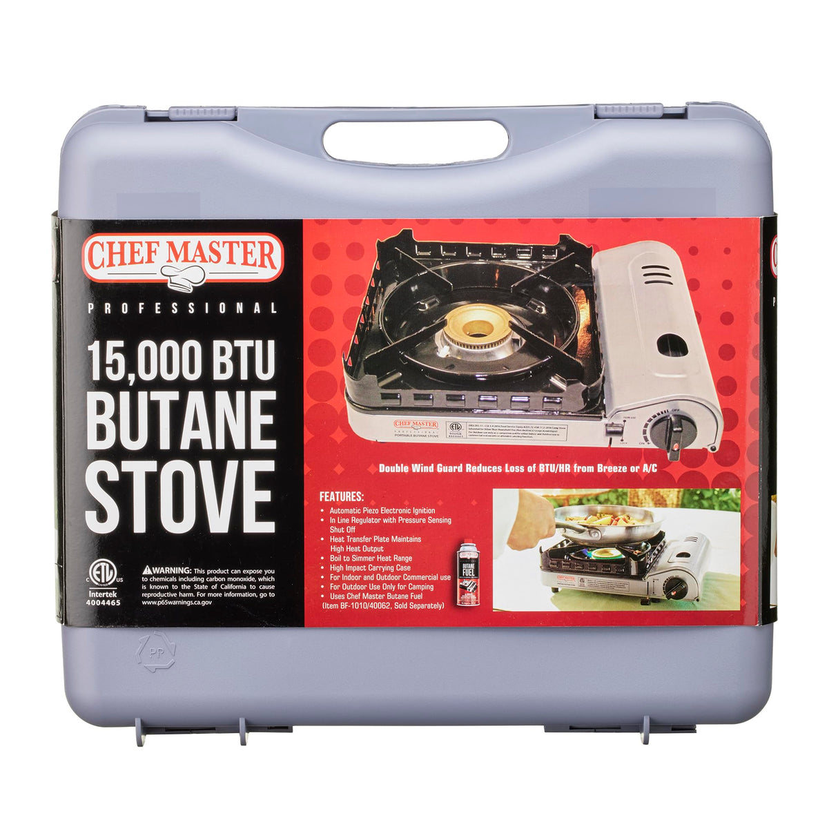 Chef Master 15,000 BTU Output Portable Butane Camping Stove, Peizo Click Ignition, Double Wind-Guard Portable Stove Burner for Emergencies, Tailgating, Hiking, Backpacking & Camping Essentials - 90019 Chef Master