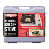 Chef Master 15,000 BTU Output Portable Butane Camping Stove, Peizo Click Ignition, Double Wind-Guard Portable Stove Burner for Emergencies, Tailgating, Hiking, Backpacking & Camping Essentials - 90019 Chef Master