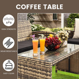KROFEM 4 Pieces Rattan Patio Furniture Set,Outside Sectional Conversation Cushioned Sofa Set, Wicker Sofa Ideal for Garden, Porch, Backyard, Natural Rattan with Black Cushion KROFEM
