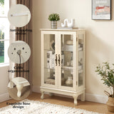 Awatiglou 2 Doors Curio Cabinet with Tempered Glass Doors, Curio Cabinets with Mirrored Back Panel and Adjustable Shelves, Lighted Display Cabinet for Home, Office Light Bulb Included White (White) Awatiglou