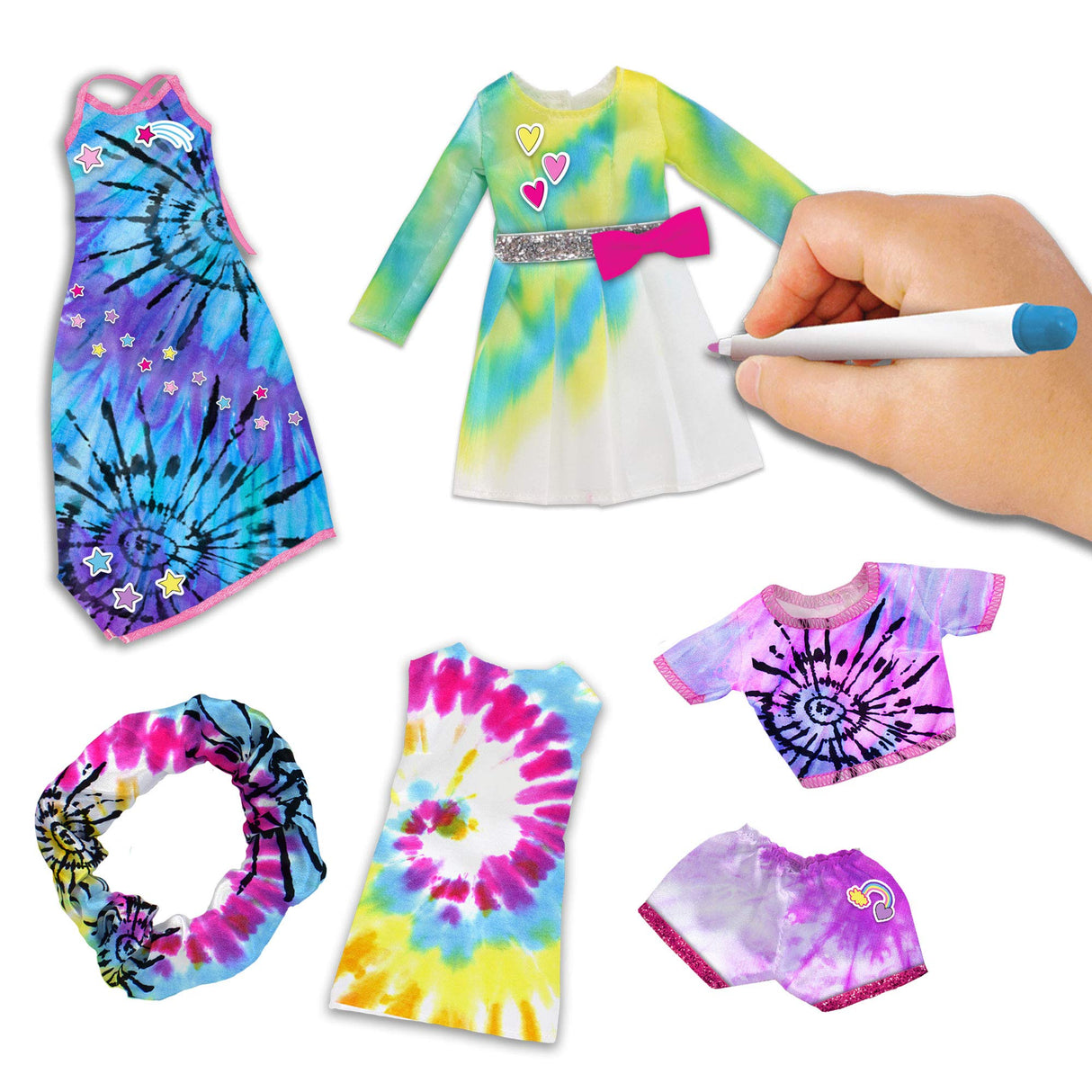 Barbie Tie-Dye Fashion Designer Kit – DIY Design Set for Girls with Dresses, Markers, Stickers & Tools – Create Real Barbie Outfits, Craft Activity for Kids Ages 6+ Tara Toys