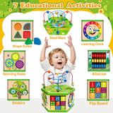 Wooden Activity Cube for 1 Year old, 12-18 Month Boys & Girls, 7-in-1 STEM Montessori Early Developmental Learning Toys for Kids Aged 1-2, Ideal 1st Birthday Gift Toys for Baby, Toddlers (Green) Duchong