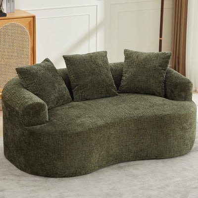 61" Curved Loveseat Sofa with 3 Pillows, Small Boneless Couch in a Box, Chenille Cloud Loveseat for Living Room Bedroom Small Space Apartment, Memory Foam, Modern, No Assembly (Green)