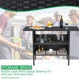 ECOTOUGE Outdoor Patio Wicker Bar Counter Table, Rattan Storage Furniture with Steel Shelves & Hanging Wine Glasses, 54.7"x18.1"x36.8" (L x W x H) Ideal for Garden, Backyard and Pool Side, Black ECOTOUGE