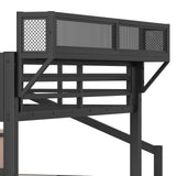 Metal Full Size Loft Bed with Stairs and Wardrobe,Heavy Duty Loft Bed Frame with LED Lights and Charging Station for for Kids,Teens,Adults,Natural Wood Bellemave